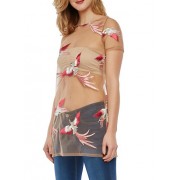 Embroidered Birds Mesh Tunic Top - Top - $19.97 