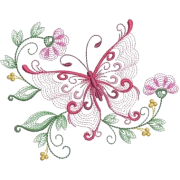 Embroidered Butterfly Floral Cluster - イラスト - 