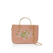 Embroidered Faux Leather Metallic Handle Crossbody Bag - Hand bag - $14.99 