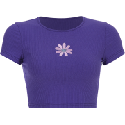 Embroidered flower knit round neck T-shi - Košulje - kratke - $17.99  ~ 114,28kn