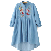 Embroidery High Low Denim Dress - Dresses - 
