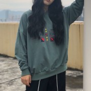 Embroidery round neck green sweater letters retro tide ins loose bf lazy wind - Camicie (corte) - $28.99  ~ 24.90€