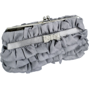 Empress Princess Ruffle Rhinestone Bow Tie Clasp Clutch Baguette Handbag Evening Bag Purse w/2 Detachable Chains Silver - Clutch bags - $25.50 