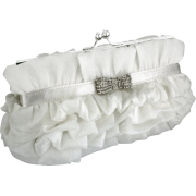 Empress Princess Ruffle Rhinestone Bow Tie Clasp Clutch Baguette Handbag Evening Bag Purse w/2 Detachable Chains White - Clutch bags - $25.50 
