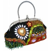 Enchanted Vintage Handmade Seed Beaded Gems Rhinestone Closure Soft Clutch Evening Bag Handbag Purse w/Hidden Handle & Chain Strap - Hand bag - $79.50 