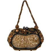 Engraved Rose Garden Beaded Hard Case Frame Evening Handbag Purse - Hand bag - $79.99 