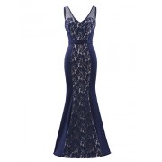 Ever-Pretty Women Elegant Vneck Navy Blue Lace Fishtail Evening Dresses 07277 - Dresses - $84.99 