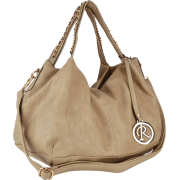 Everyday Top Double Adorned Leatherette-wrapped Chain Handle Shopper Hobo Satchel Tote Purse Handbag Shoulder Bag Taupe - Hand bag - $37.50 