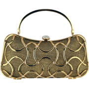 Exotic Bean-shape Abstract Metallic Interwoven Rhinestone Clasp Hard Case Box Clutch Baguette Evening Bag Purse Minaudiere w/Hidden Handle, Shoulder Chain Gold - Torbe s kopčom - $24.50  ~ 21.04€