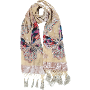 Exotic Chiffon / Velvet Butterfly Print Sequins Beaded Long Shawl Wrap Scarf - 6 color options Beige - Šali - $34.00  ~ 29.20€