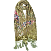 Exotic Chiffon / Velvet Butterfly Print Sequins Beaded Long Shawl Wrap Scarf - 6 color options Olive - Scarf - $34.00 
