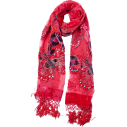 Exotic Chiffon / Velvet Butterfly Print Sequins Beaded Long Shawl Wrap Scarf - 6 color options Red - Šali - $34.00  ~ 29.20€