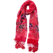 Exotic Chiffon / Velvet Butterfly Print Sequins Beaded Long Shawl Wrap Scarf - 6 color options Red - Scarf - $34.00 