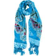 Exotic Chiffon / Velvet Butterfly Print Sequins Beaded Long Shawl Wrap Scarf - 6 color options Turquoise - Scarf - $34.00 