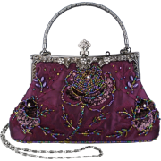 Exquisite Antique Seed Beaded Rose Evening Handbag, Clasp Purse Clutch w/Hidden Handle and Chain Purple - Hand bag - $29.50 