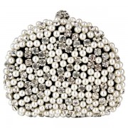 Exquisite Intricate Pearl Beads Rhinestone Encrusted Closure Half-moon Hard Case Clutch Baguette Evening Bag Handbag Purse w/2 Chain Straps Black - Clutch bags - $37.50 
