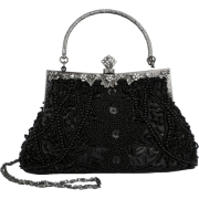 Exquisite Seed Bead Sequined Leaf Evening Handbag, Clasp Purse Clutch w/Hidden Handle Black - Hand bag - $29.99 