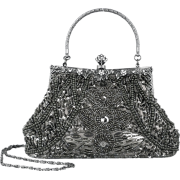 Exquisite Seed Bead Sequined Leaf Evening Handbag, Clasp Purse Clutch w/Hidden Handle Gray - Hand bag - $29.99 