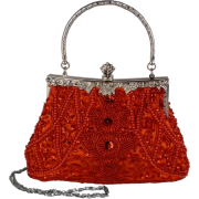 Exquisite Seed Bead Sequined Leaf Evening Handbag, Clasp Purse Clutch w/Hidden Handle Red - Hand bag - $29.99 