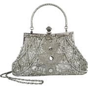 Exquisite Seed Bead Sequined Leaf Evening Handbag, Clasp Purse Clutch w/Hidden Handle Silver - Hand bag - $29.99 