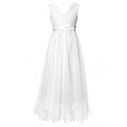 FAIRY COUPLE Girl's A-line Illusion V-neck Lace and Tulle Wedding Dress K0213 - Vestidos - $89.99  ~ 77.29€