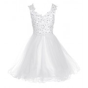 FAIRY COUPLE Girl's Rhinestone Lace Appliques V-Neck Tulle Pageant Dress K0240 - sukienki - $89.99  ~ 77.29€