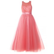 FAIRY COUPLE Girl's Scoop Neck Lace Tulle A-Line Junior Bridesmaid Gown K0233 - Dresses - $79.99 
