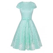 FAIRY COUPLE Vintage Lace Cap Sleeve Swing Wedding Party Cocktail Dress Bow DL023 - Accessories - $59.99 