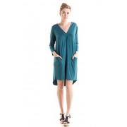 FASHIONOMICS Womens Casual Slinky Jersey V Neck Pockets Loose Tunic Dress - Dresses - $16.00 