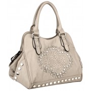 FATHIA Rhinestones Studded Clover-shape Design Top Double Handle Bowler Shopper Hobo Satchel Tote Handbag Purse Shoulder Bag Beige - Hand bag - $49.50 