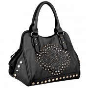 FATHIA Rhinestones Studded Clover-shape Design Top Double Handle Bowler Shopper Hobo Satchel Tote Handbag Purse Shoulder Bag Black - Hand bag - $49.50 