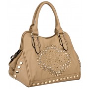 FATHIA Rhinestones Studded Clover-shape Design Top Double Handle Bowler Shopper Hobo Satchel Tote Handbag Purse Shoulder Bag Taupe - Hand bag - $49.50 