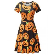 FENSACE Womens Short Sleeves Casual A-Line Halloween Pumpkin Dress - Vestidos - $17.88  ~ 15.36€
