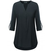 FENSACE Womens V Neck T Shirt 3/4 Roll Up Sleeve Tunic Blouse Tops - T恤 - $23.99  ~ ¥160.74