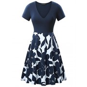 FENSACE with Pockets Womens V-Neck Short Sleeve Casual Flare Midi Dress - sukienki - $27.99  ~ 24.04€