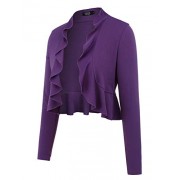 FISOUL Women's Open Front Cropped Cardigan Lone Sleeve Casual Shrugs Jacket Draped Ruffles Lightweight Sweaters - Shirts - $2.99 