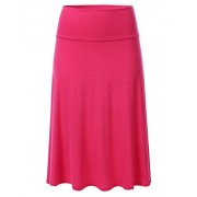 FLORIA Womens Solid Lightweight Knit Elastic Waist Flared Midi Skirt (S-3XL) - Skirts - $9.99 
