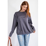 Faded Denim Terry Knit Loose Fit Pullover - Pullovers - $60.50 