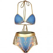 Fantastic Zone Women's African Tribal Metallic Cutout High Waist Bikini Sets Swimsuit Swimwear - Kupaći kostimi - $13.99  ~ 12.02€