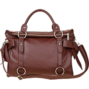 Fashionable Designer Inspired Double Bow Knot Soft Pebbled Leatherette Satchel Tote Hobo Handbag Purse w/Shoulder Strap Brown - Hand bag - $28.99 