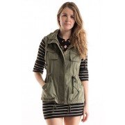 Fashionomics Womens Cotton Utility Safari Vest With Removable Hood Olive - Jacket - coats - $39.99 