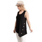 Fashionomics Women's Sleeveless A Line Asymmetrical Hem Button Embellished Tunic Tops - Top - $9.99 