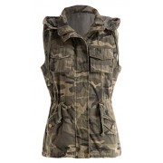 Fashionomics Womens Vintage Camouflage Cotton Safari Utility Vest With Removable Hood - Chaquetas - $39.99  ~ 34.35€