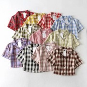 Fashion retro suit collar plaid shirt - Рубашки - короткие - $25.99  ~ 22.32€