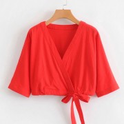 Fashion wild solid color V-neck drawstri - Майки - короткие - $25.99  ~ 22.32€