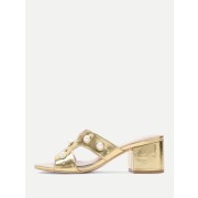 Faux Pearl Decorated Block Heeled Sandals - Sandals - $33.00 