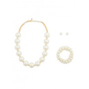 Faux Pearl Necklace with Bracelets and Earrings - Earrings - $6.99 