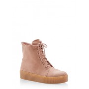Faux Suede Lace Up Sneakers with Creeper Sole - Sneakers - $24.99 