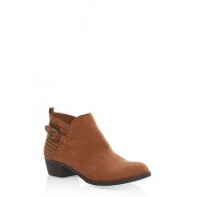 Faux Suede Perforated Booties with Buckle Detail - Boots - $19.99 