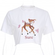 Fawn Butterfly Print Loose Navel T-Shirt - Košulje - kratke - $17.99  ~ 114,28kn